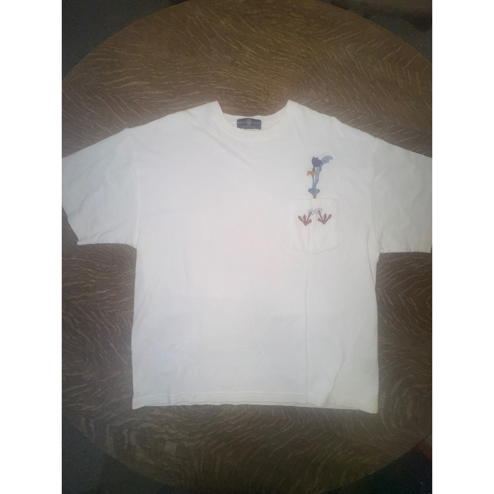 Vintage 1995 Warner Bros Studio Store Road Runner Embroidered Pocket Tee XL